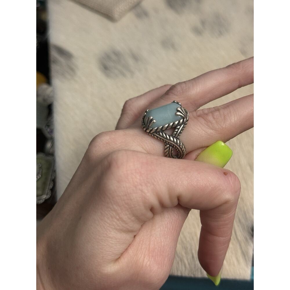 Carolyn Pollack Relios Sterling Silver Blue Chalcedony Scrolly Braided Ring 7